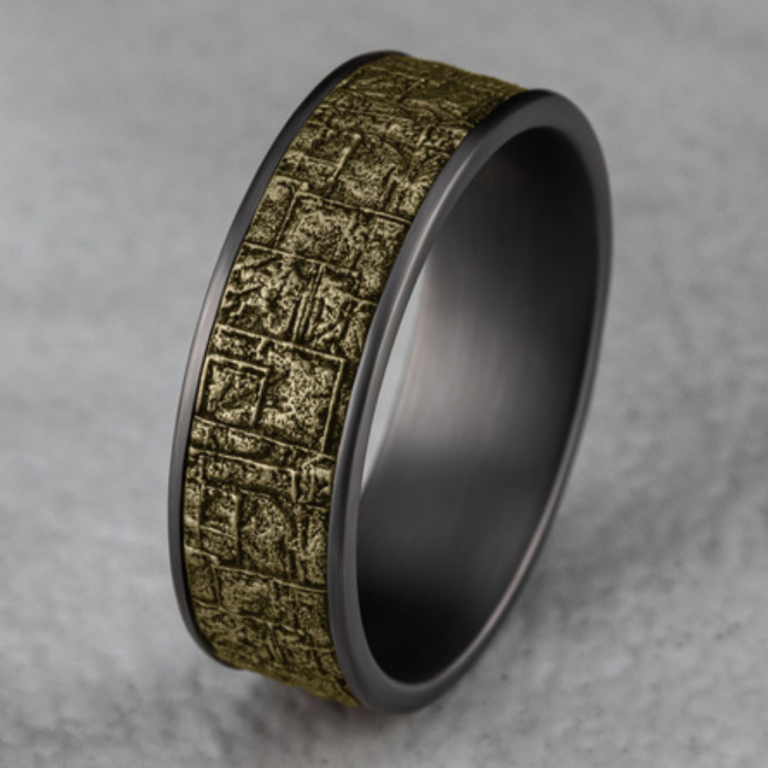 14K Gold and Tantalum 7.5mm – Bamboo Men’s Wedding Band Ammara Stone 15