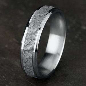 14K Gold 6mm – Lava Rock Beveled Men’s Wedding Band Benchmark 30