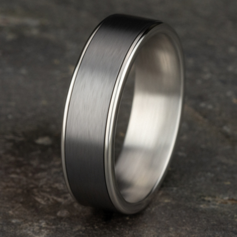 14K Gold and Tantalum 6.5mm – Satin Men’s Wedding Band Ammara Stone 33
