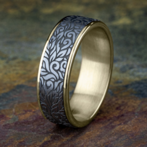 14K Gold and Tantalum 7.5mm – Paisley Men’s Wedding Band Ammara Stone 12
