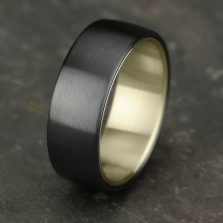 14K Gold and Black Titanium 8mm – Satin Men’s Wedding Band Benchmark 15