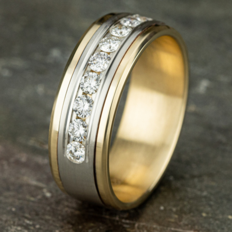 14K Two-Tone Gold Channel Set Diamond Men’s Wedding Band Benchmark 10