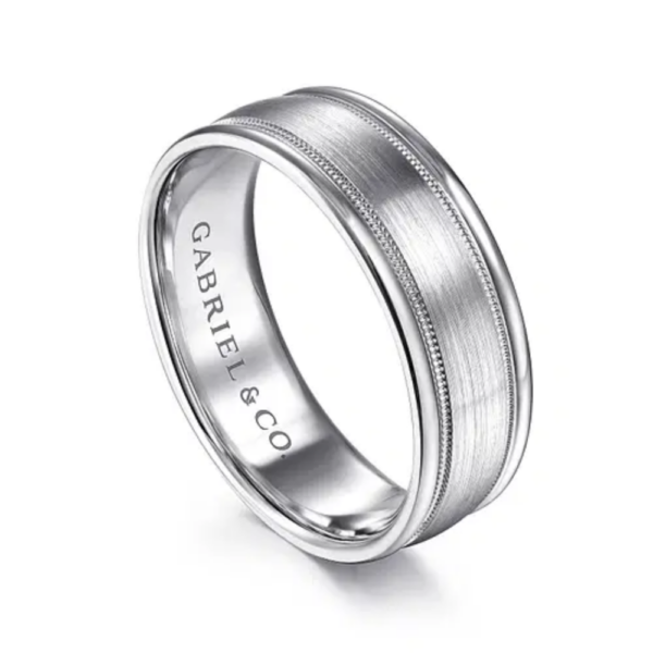 14K Gold 7mm - Satin Finish Milgrain Channels Men's Wedding Band - Image 10