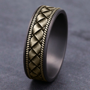 14K Gold and Tantalum 7.5mm – Basket Weave Men’s Wedding Band Ammara Stone 30