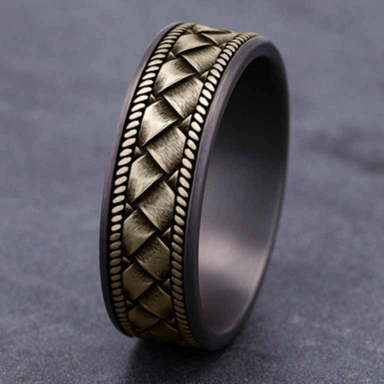 14K Gold and Tantalum 7.5mm – Basket Weave Men’s Wedding Band Ammara Stone 12