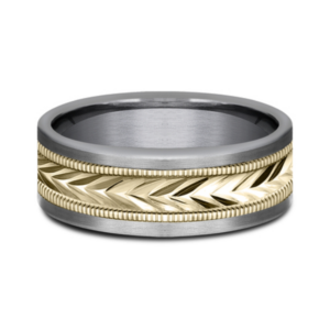 14K Gold and Tantalum 8mm - Wheat Milgrain Men's Wedding Band