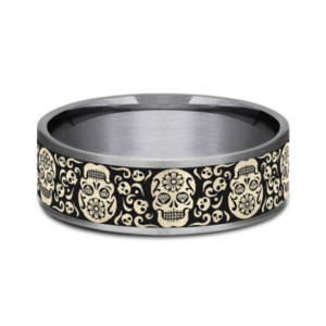 14K Gold and Tantalum 7.5mm - Skull Men's Wedding Band