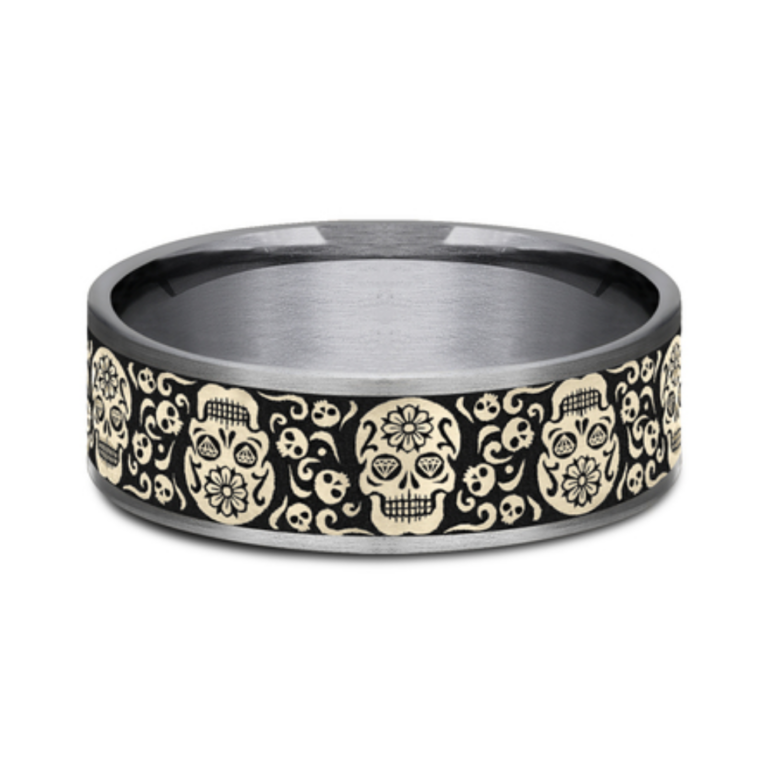 14K Gold and Tantalum 7.5mm – Skull King Men’s Wedding Band Ammara Stone 10
