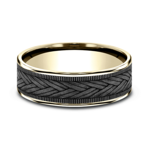 14K Gold and Tantalum 7.5mm - Wheat Weave Men's Wedding Band