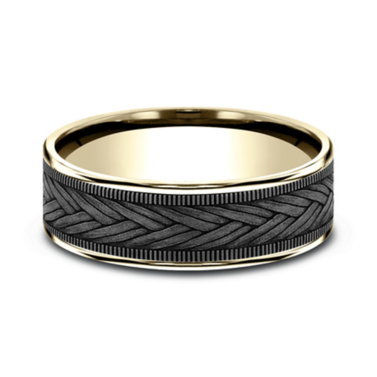 14K Gold and Tantalum 7.5mm – Wheat Weave Men’s Wedding Band Ammara Stone 28