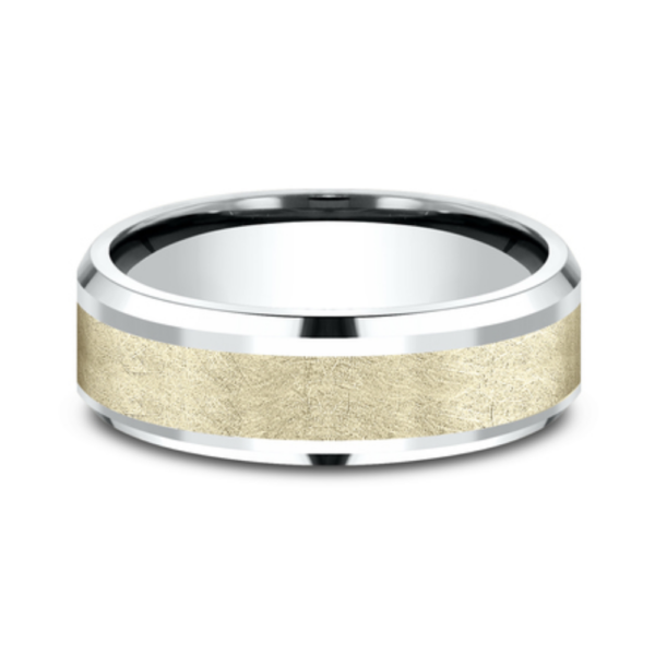 14K Gold 8mm – Swirl Center Men’s Wedding Band Benchmark 25