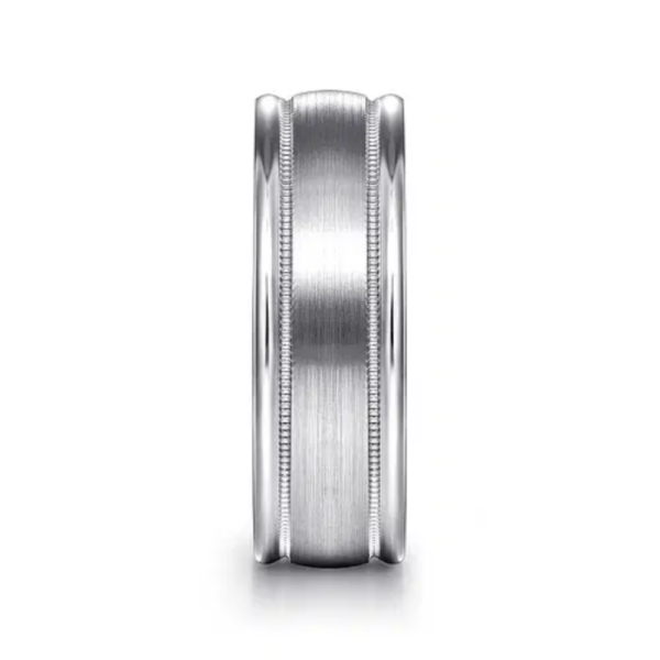 14K Gold 7mm - Satin Finish Milgrain Channels Men's Wedding Band - Image 12