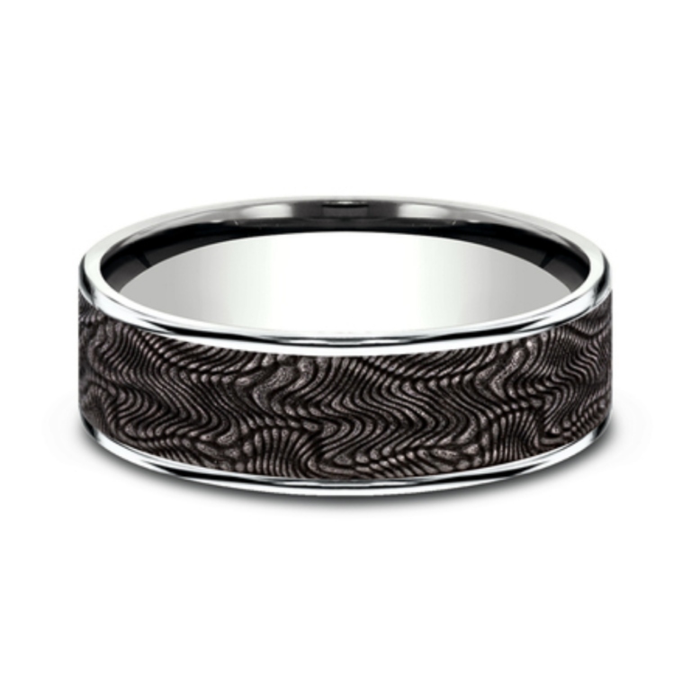 14K Gold and Tantalum 7.5mm – Snakeskin Men’s Wedding Band Ammara Stone 14
