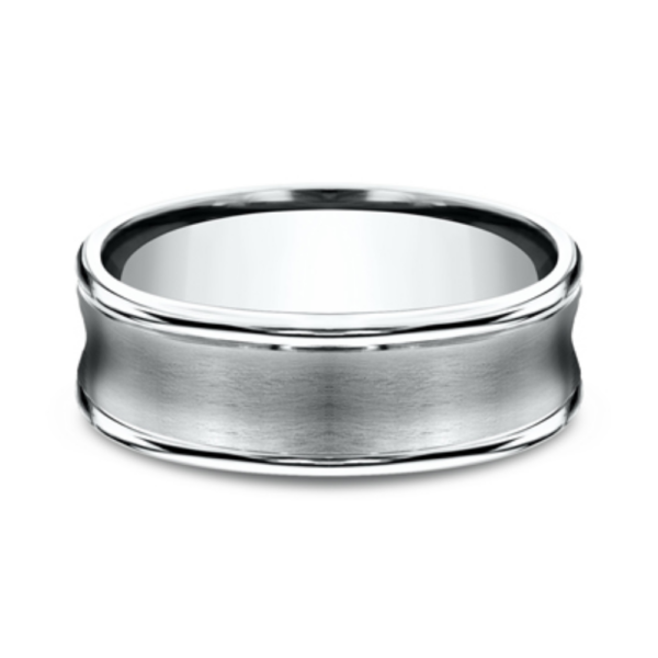 14K Gold 7.5mm - Satin Concave Men's Wedding Band - Image 7