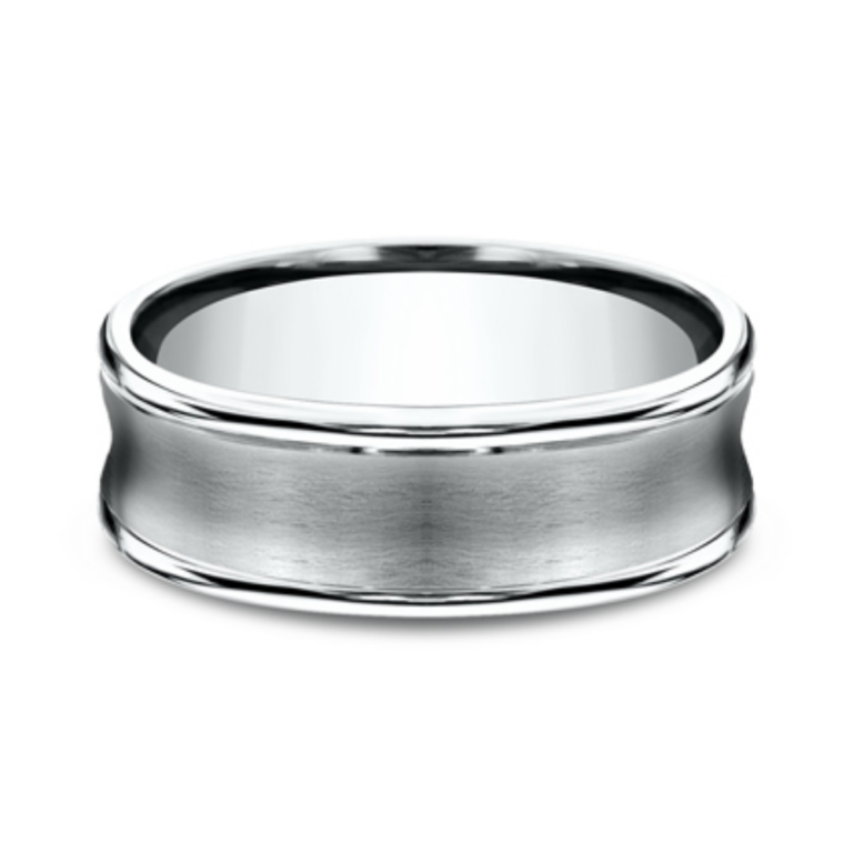 14K Gold 7.5mm – Satin Concave Men’s Wedding Band Benchmark 17