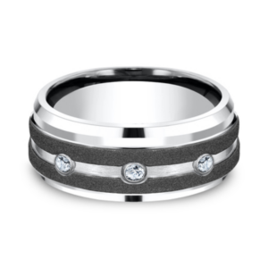Cobalt and Graphite Burnish Set Diamond Men's Wedding Band