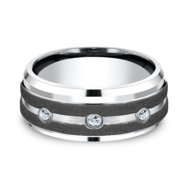Cobalt and Graphite Burnish Set Diamond Men's Wedding Band