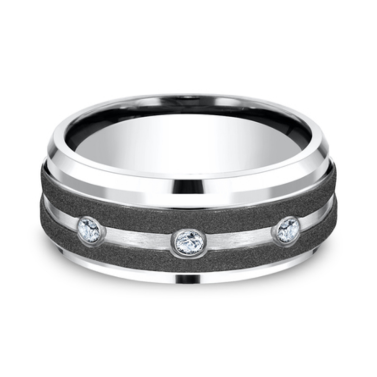 Cobalt and Graphite Burnish Set Diamond Men’s Wedding Band Benchmark 5