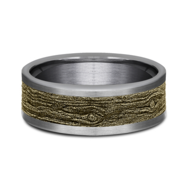 14K Gold and Tantalum 8mm - Wood Pattern Men's Wedding Band - Image 5
