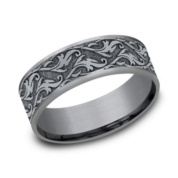 14K Gold and Tantalum 7.5mm - Vine Men's Wedding Band - Image 4