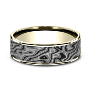 14K Gold and Tantalum 7.5mm - Mokume Men's Wedding Band