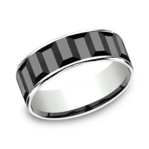 14K Gold and Tantalum 7.5mm – Gear Pattern Men’s Wedding Band Ammara Stone 32