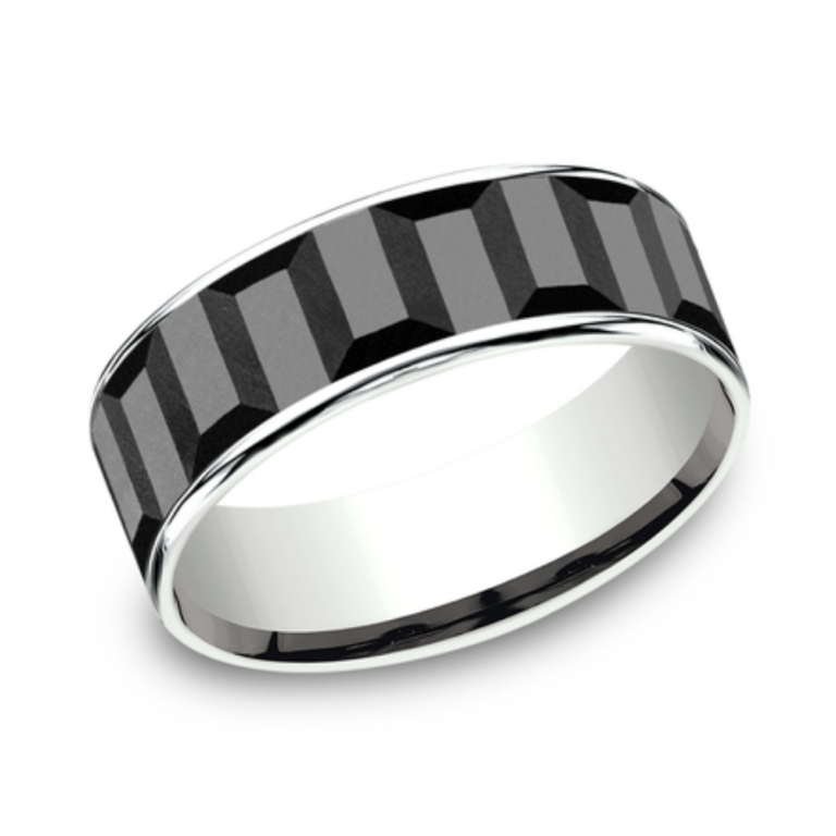 14K Gold and Tantalum 7.5mm – Gear Pattern Men’s Wedding Band Ammara Stone 14
