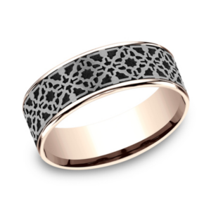 14K Gold and Black Titanium 7.5mm – Aztec Men’s Wedding Band Benchmark 17
