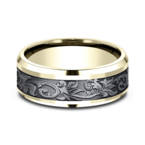 14K Gold and Tantalum 8mm – Vintage Script Men’s Wedding Band Benchmark 31