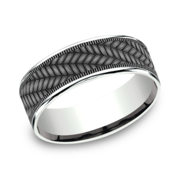 14K Gold and Tantalum 7.5mm - Cross Chevron Men's Wedding Band - Image 5