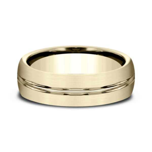 14K Gold 6.5mm - Satin Center Cut Men's Wedding Band - Image 4