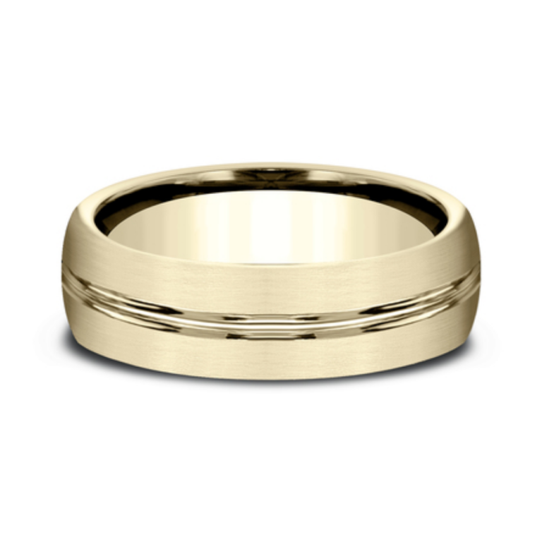 14K Gold 6.5mm – Satin Center Cut Men’s Wedding Band Benchmark 31
