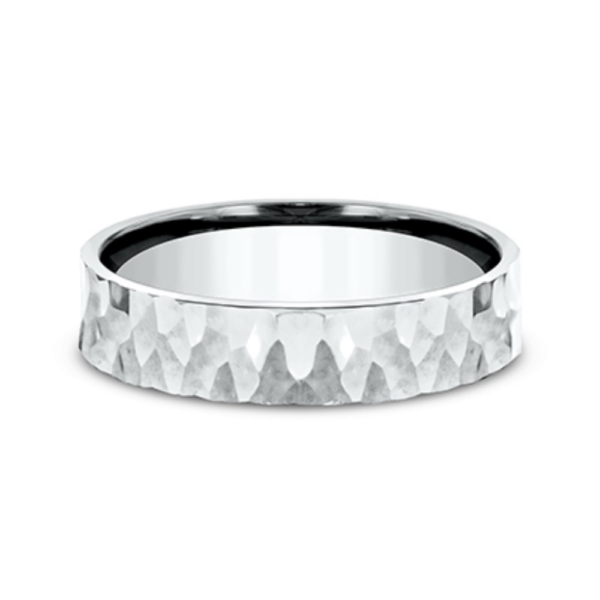 14K Gold 5mm - Hammered Finish Men's Wedding Band - Image 4