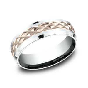 14K Two-Tone Gold 7mm – Raised Triangle Men’s Wedding Band Benchmark 10