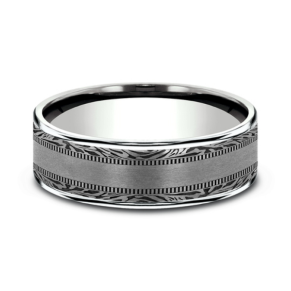 14K Gold and Tantalum 7.5mm - Satin Mokume Men's Wedding Band - Image 4