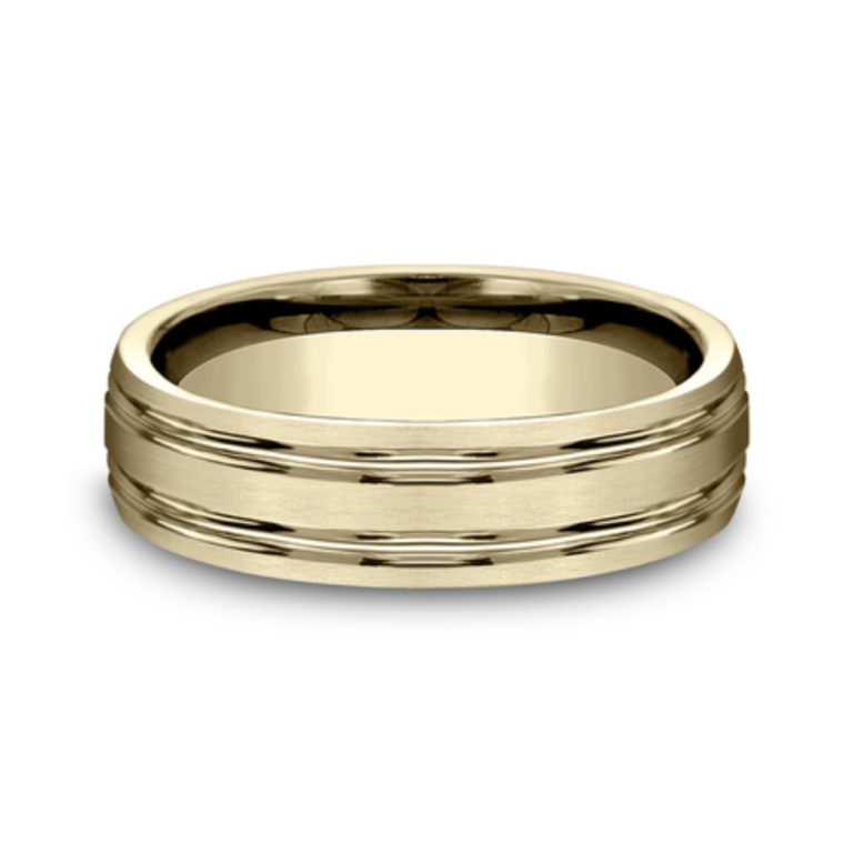 14K Gold 6.5mm – Satin Center Cuts Men’s Wedding Band Benchmark 13