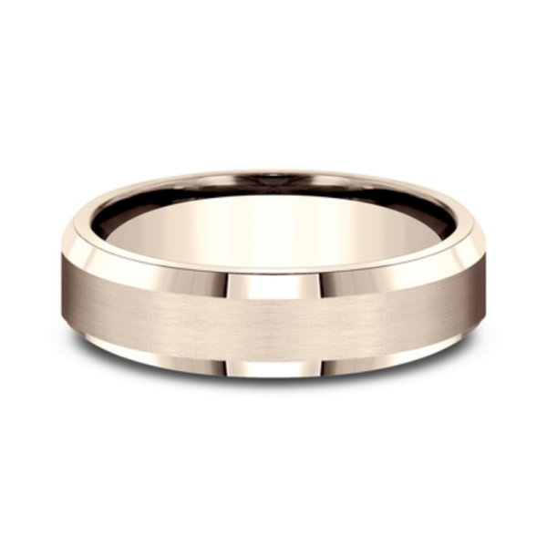 14K Gold 6.5mm - Satin Beveled Men's Wedding Band - Image 4