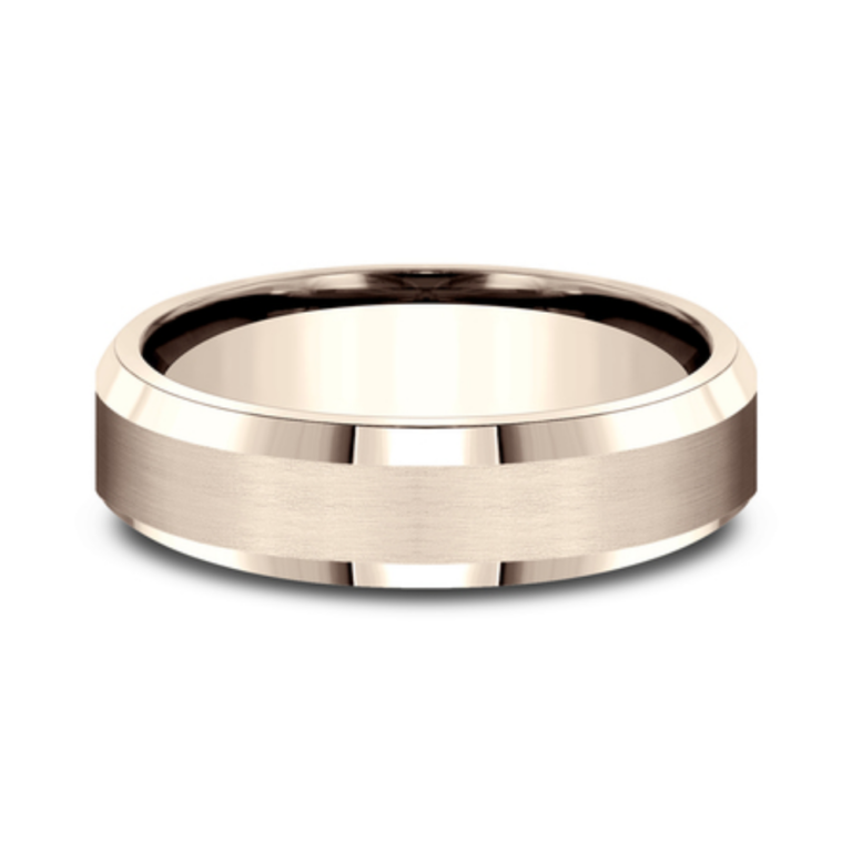 14K Gold 6.5mm – Satin Beveled Men’s Wedding Band Benchmark 31