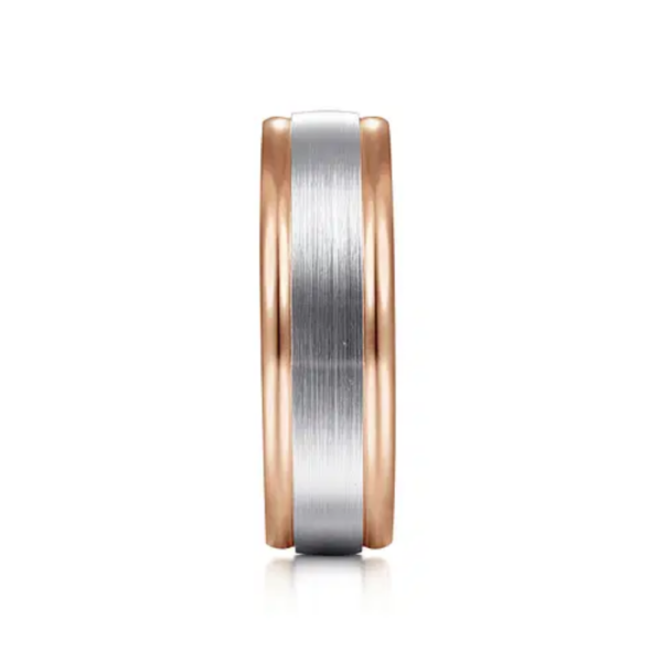 14K Two-Tone Gold 7mm - Satin Finish Men's Wedding Band - Image 12