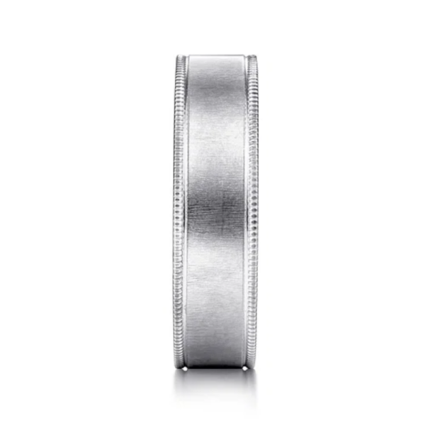 14K Gold 6mm - Sandblast Finish Milgrain Edges Men's Wedding Band - Image 4