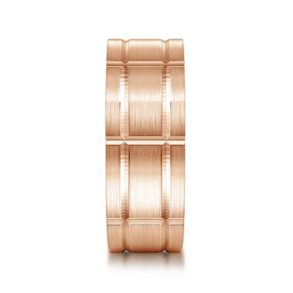 14K Gold 8mm - Satin Checkered Pattern Men's Wedding Band - Image 3