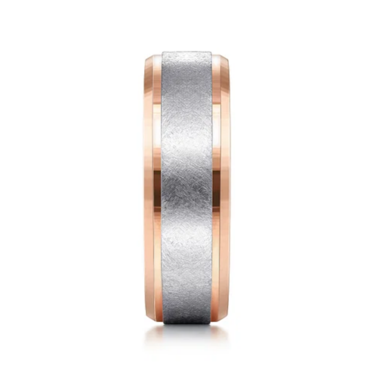 14K Two-Tone Gold 7mm – Diamond Scratch Beveled Men’s Wedding Band Gabriel 17