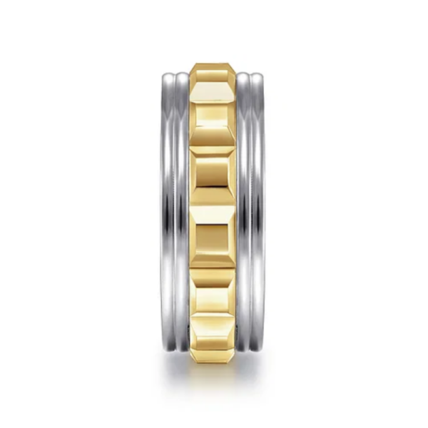 14K Two-Tone Gold 8mm - Grommet Inlay Men's Wedding Band - Image 8