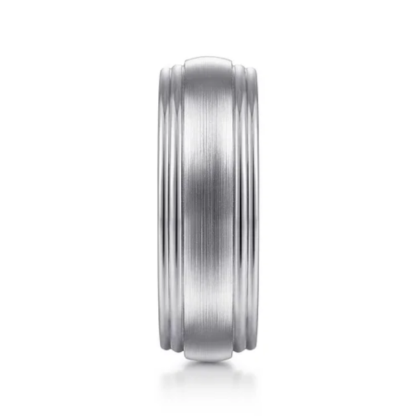 14K Two-Tone Gold 8mm - Satin Finish Grooved Men's Wedding Band - Image 12