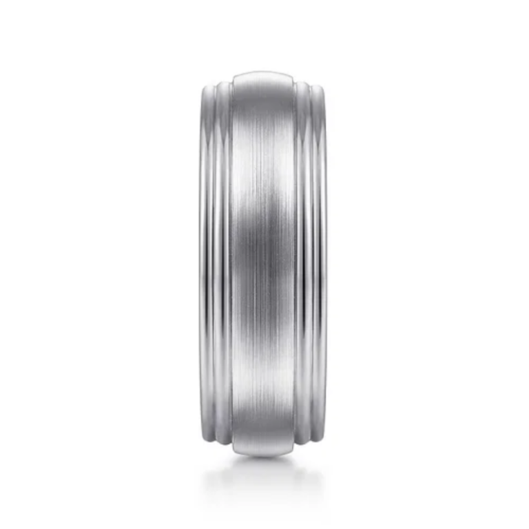 14K Two-Tone Gold 8mm – Satin Finish Grooved Men’s Wedding Band Gabriel 25
