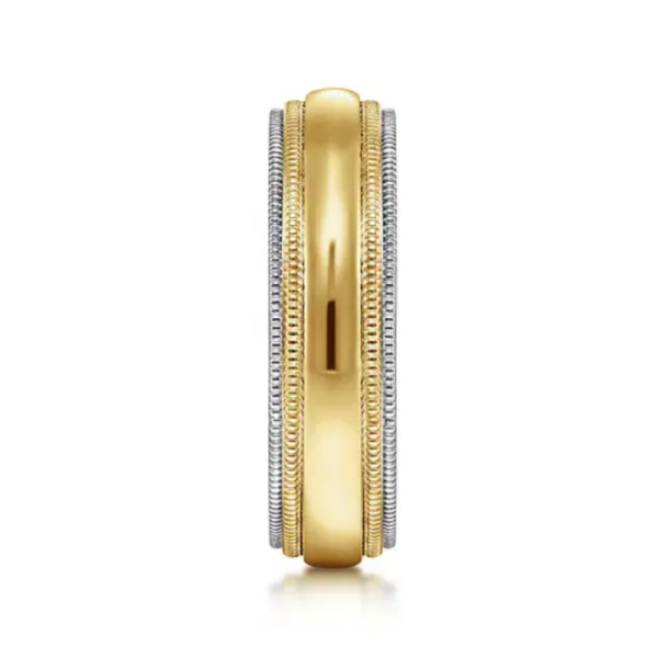14K Two-Tone Gold 6mm - Double-Milgrain Men's Wedding Band - Image 12