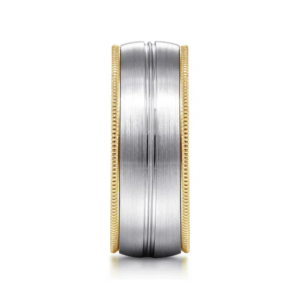 14K Two-Tone Gold 8mm – Grooved Center Milgrain Men’s Wedding Band Gabriel 17