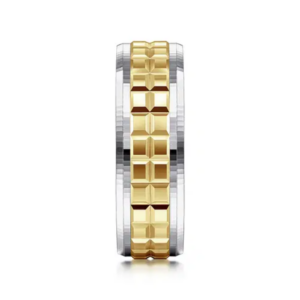 14K Two-Tone Gold 7mm – Square Carved Men’s Wedding Band Gabriel 43