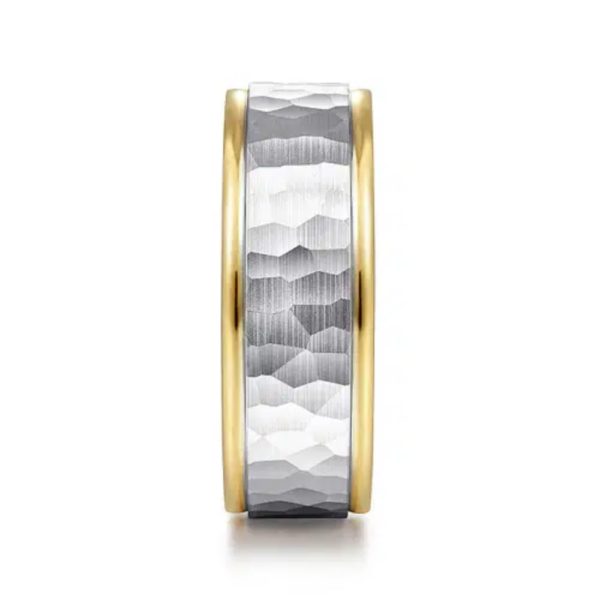 14K Two-Tone Gold 8mm - Hammered Finish Men's Wedding Band - Image 4