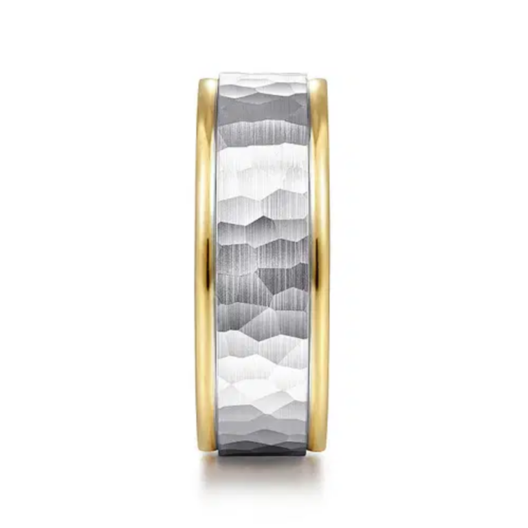 14K Two-Tone Gold 8mm – Hammered Finish Men’s Wedding Band Gabriel 17